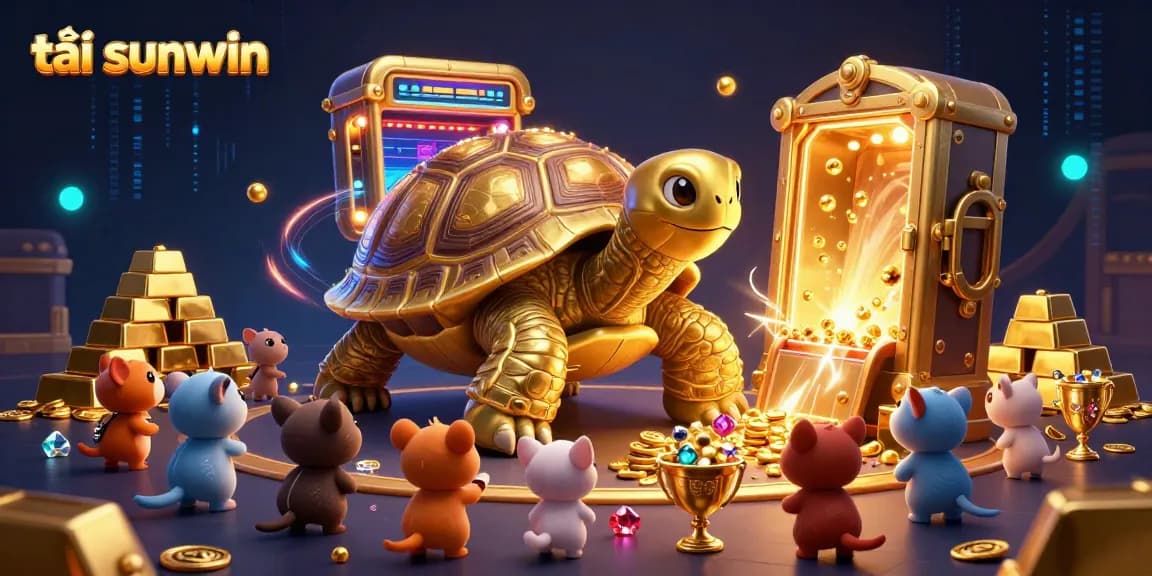 Engage with tải sunwin in this vibrant casino-themed 3D illustration, featuring a colossal tortoise pinball machine.