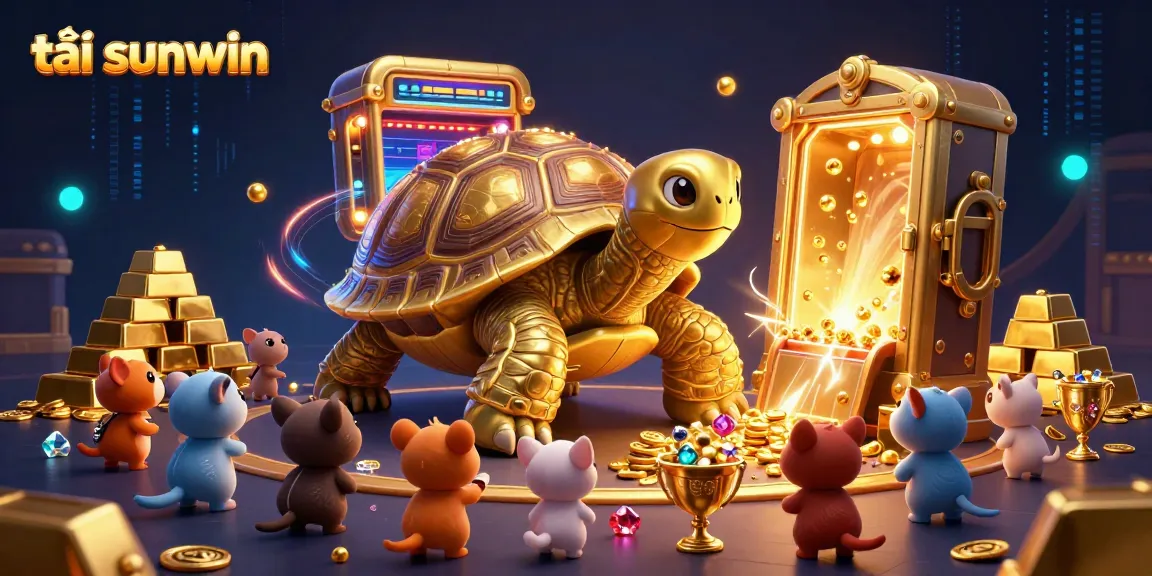 Engage with tải sunwin in this vibrant casino-themed 3D illustration, featuring a colossal tortoise pinball machine.