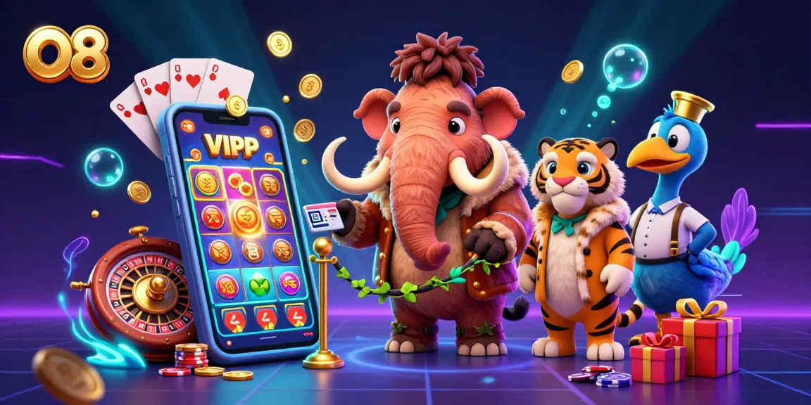 Engage with O8’s vibrant casino scene featuring a woolly mammoth bouncer, saber-tooth VIP, and doorman.