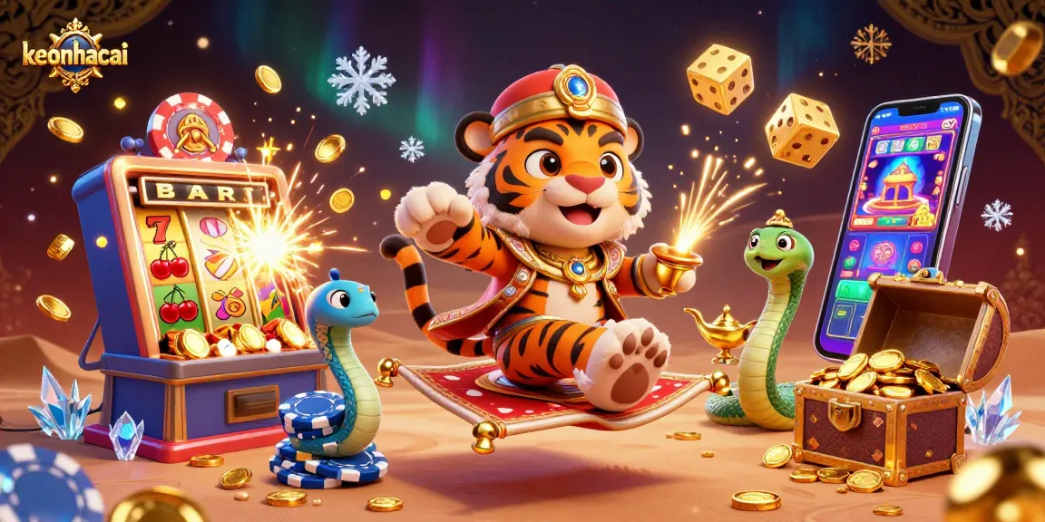 Engage in thrilling gaming with keonhacai, featuring Arabian Nights-themed characters and casino elements.