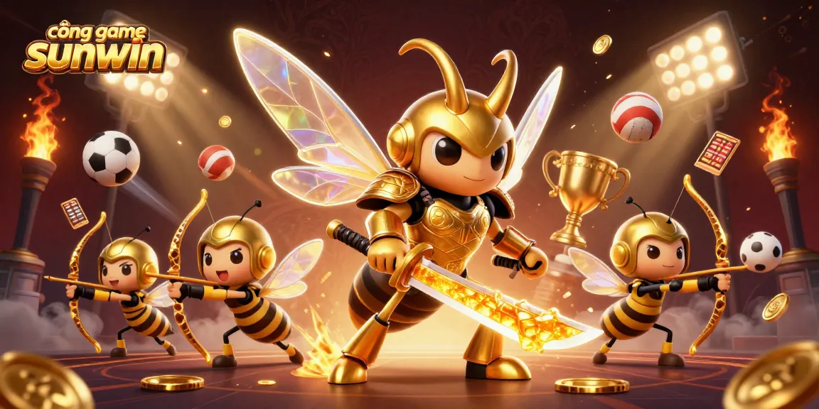Engage with cổng game sunwin through a captivating 3D casino scene featuring golden characters and dynamic elements.