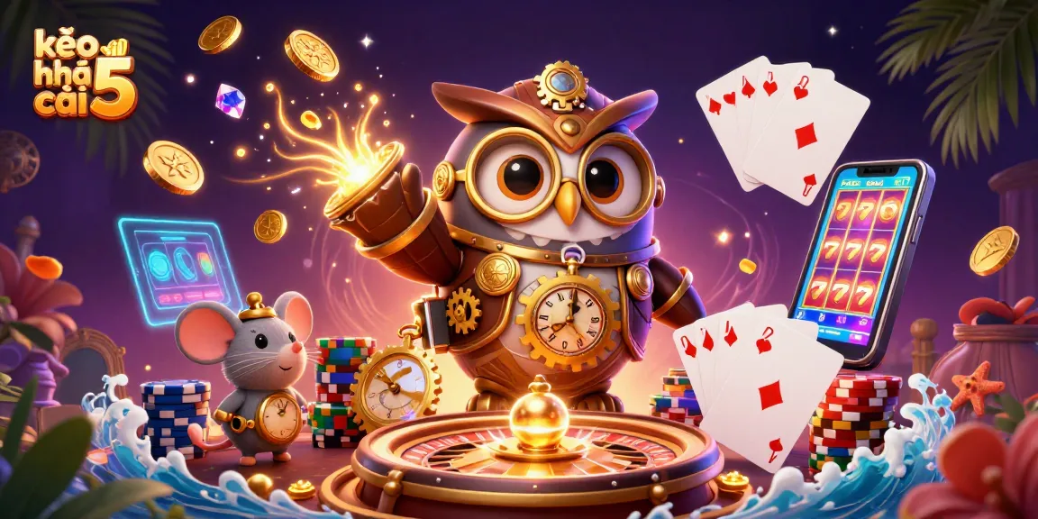 Experience thrilling betting action with kèo nhà cái 5 in a dynamic casino-themed illustration.