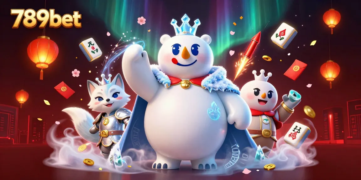 Experience the enchantment of 789bet with a 3D illustration showcasing an ice king polar bear and a snow fox amidst a festive casino atmosphere.
