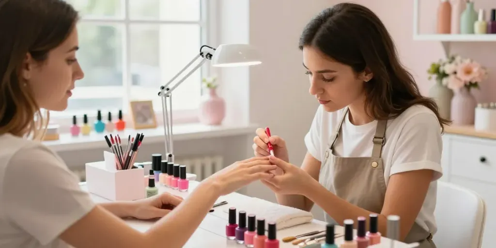BIAB Nails Colchester application in a vibrant nail salon.