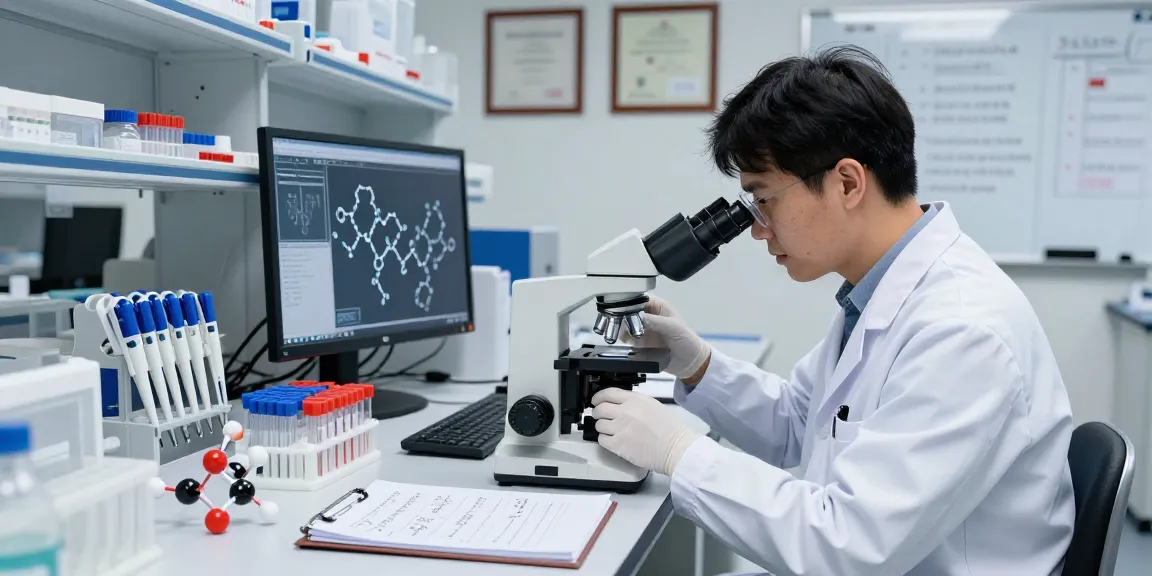 Innovative research peptides for sale being examined in a lab, showing scientist at work.