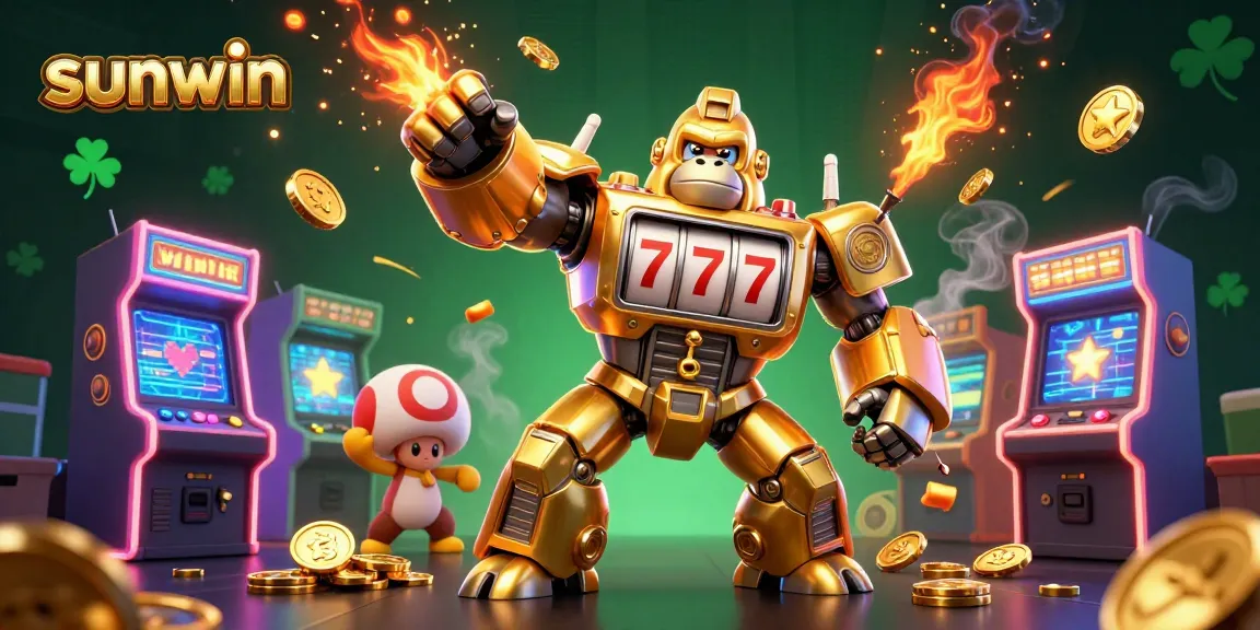 Experience thrilling slots and jackpots with this sunwin-themed 3D illustration showcasing an exciting gaming atmosphere.